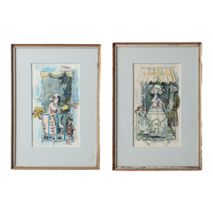 Philippe Jullian Watercolor Paintings - A Pair
