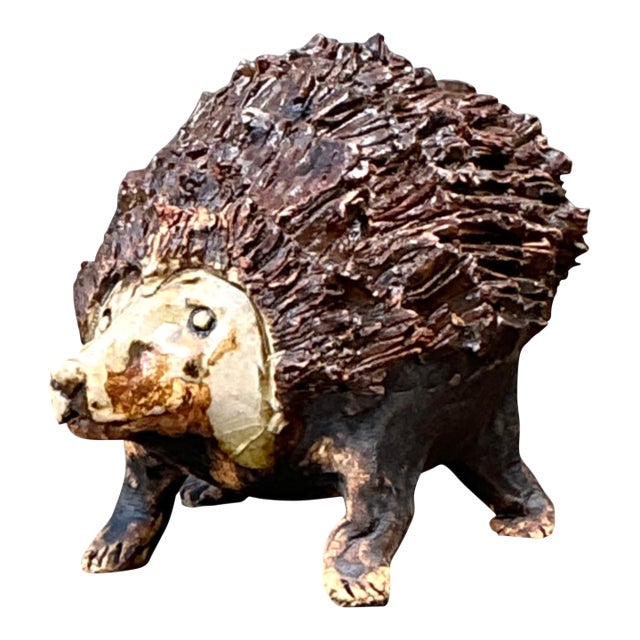 Vintage Textured Ceramic Hedgehog Sculpture For Sale