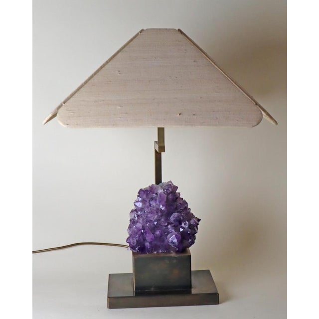 Amethyst Table Lamp in Brass with Silk Lampshade, 1970s For Sale - Image 17 of 18