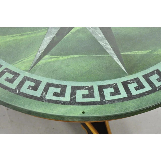 Late 20th Century Late 20th Century Maitland Smith French Empire Green Greek Key Sunburst Round Dining Center Table For Sale - Image 5 of 12