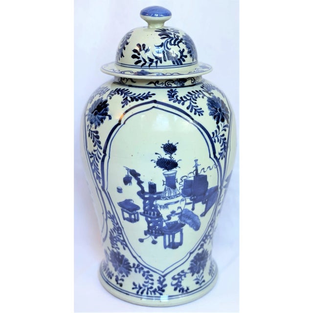 This beautiful contemporary large blue & white Chinese porcelain temple / ginger jars. This large Baluster vase have a...