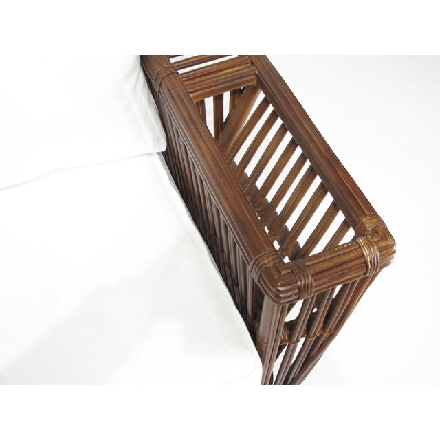 1990s Art Deco Presidents Nantucket Stick Walnut Finished Reed Rattan 3-Seat Sofa For Sale - Image 4 of 5