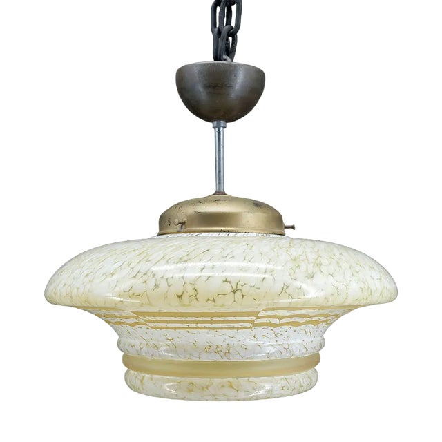 Modern Art Deco Pendant Light in Acid-Etched Glass, 1930 For Sale