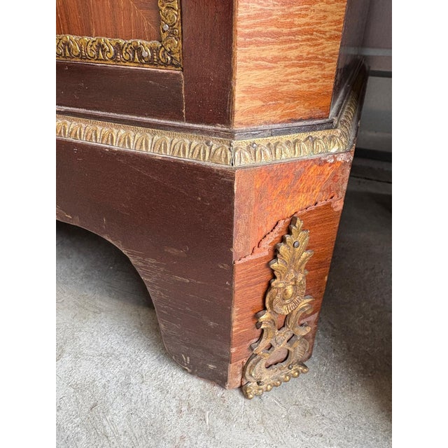 Pair of Antique French Louis XV-Style Marble Tall Cabinets With Inlaid Marquetry, A Pair For Sale - Image 12 of 12