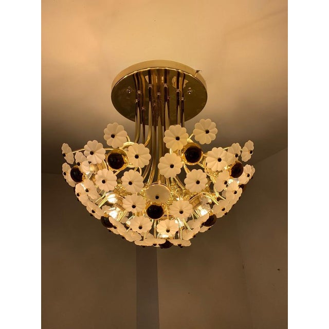 Italian Floral Brass Chandelier, 1970s For Sale - Image 14 of 18