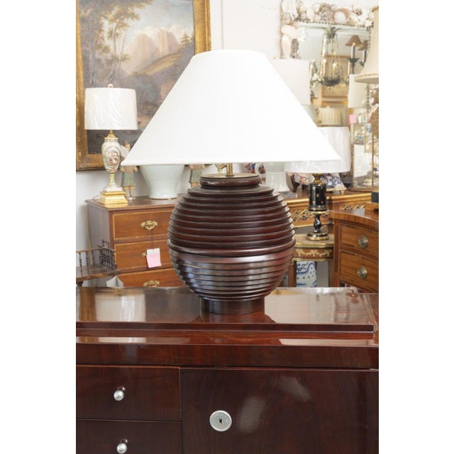 Pair of Ribbed Mahogany Table Lamps For Sale - Image 4 of 8