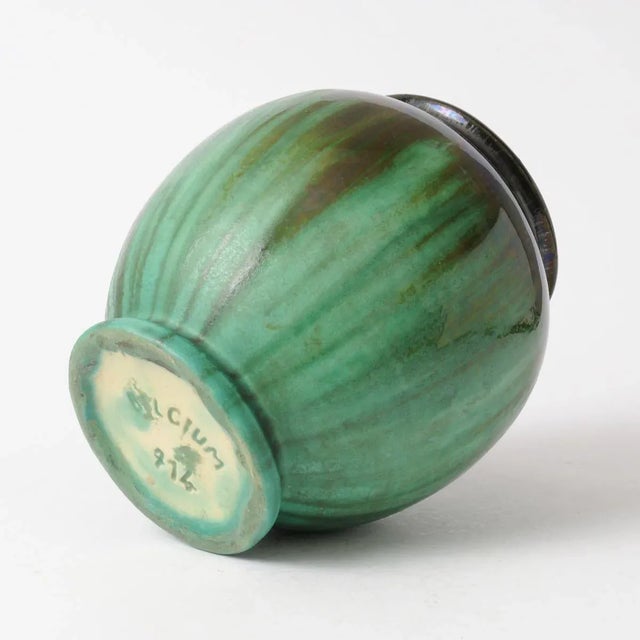 1920s Antique Green Glazed Ceramic Vase from Faiencerie Thulin For Sale - Image 5 of 8