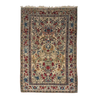 Late 19th Century Zabihi Collection Botanical Animal Persian Tehran Rug For Sale