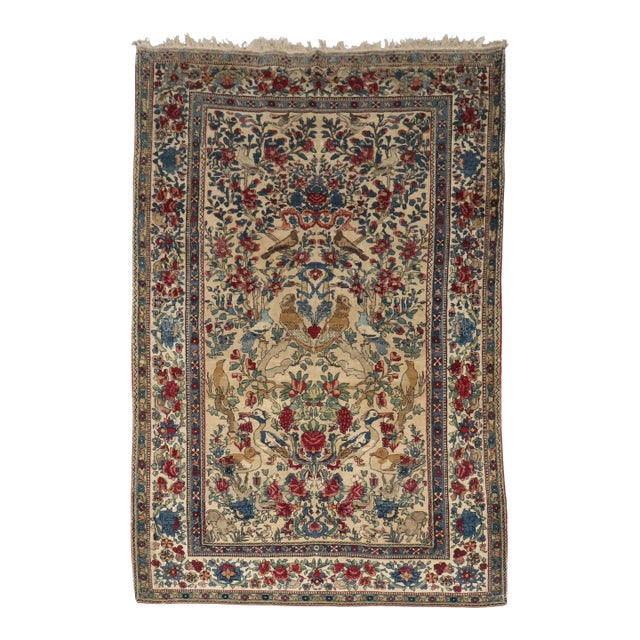 Late 19th Century Zabihi Collection Botanical Animal Persian Tehran Rug For Sale