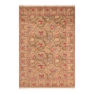 Shabby Chic Floral 1990's Pak-Persian Green/Red Wool Rug - 6'1'' X 9'5'' For Sale