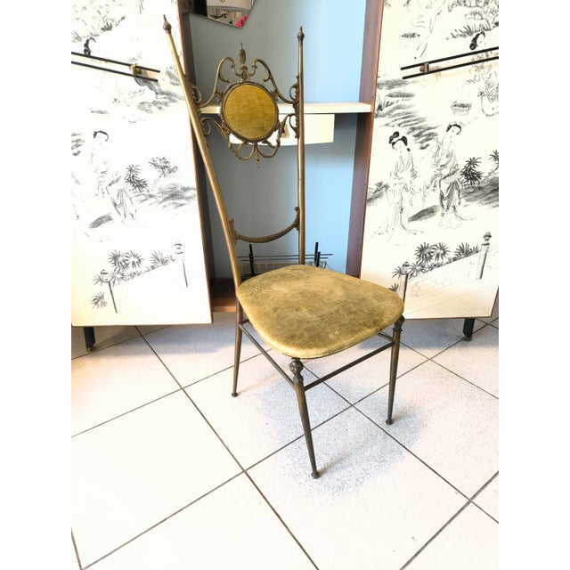 Vintage Brass Chair with Green Velvet Seat For Sale - Image 4 of 10