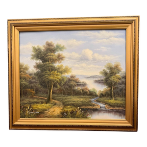 Mid 20th Century C. Freeman Landscape Waterfall Oil Painting