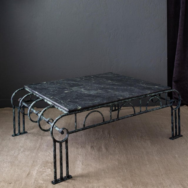 1970s French Art Deco Revival Green Marble and Faux Verdigris Coffee Table For Sale - Image 5 of 18