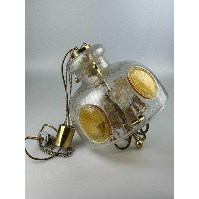 60s 70s Brutalist ceiling lamp hanging lamp brass & murano glass Object: ceiling lamp Manufacturer: Condition: good -...