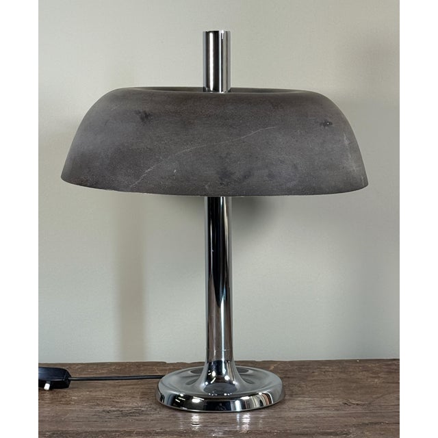 This vintage table lamp by Egon Hillebrand dates to the 1970s and features a polished chrome column and base paired with a...