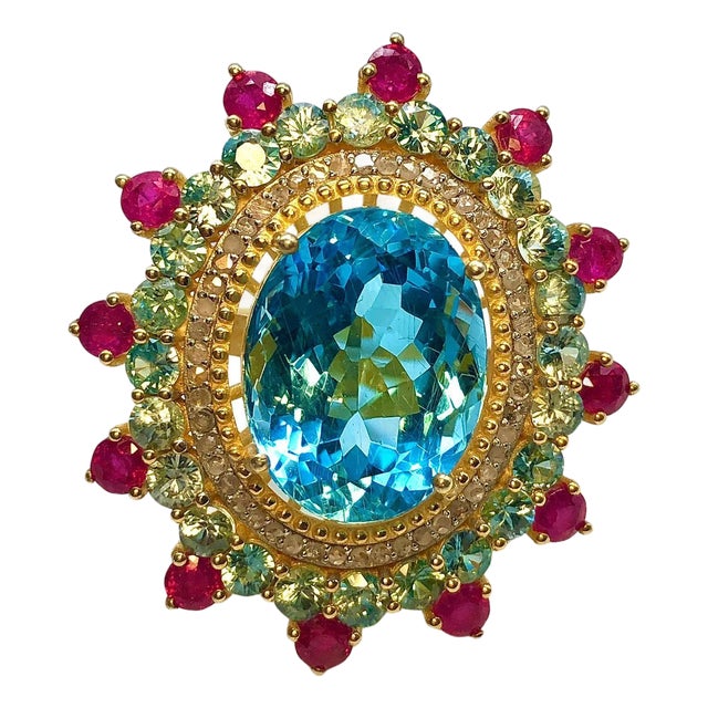 Bochic "Orient" Vintage African Ruby, Emerald, Blue Topaz & Diamond Ring For Sale