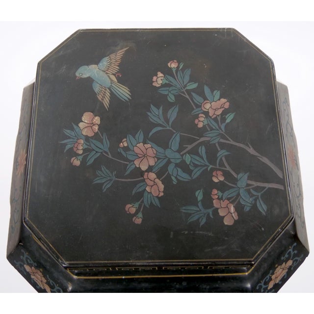 Pair of Chinese Chinoiserie Lacquered & Painted Side Tables, Circa 1970 For Sale - Image 11 of 14