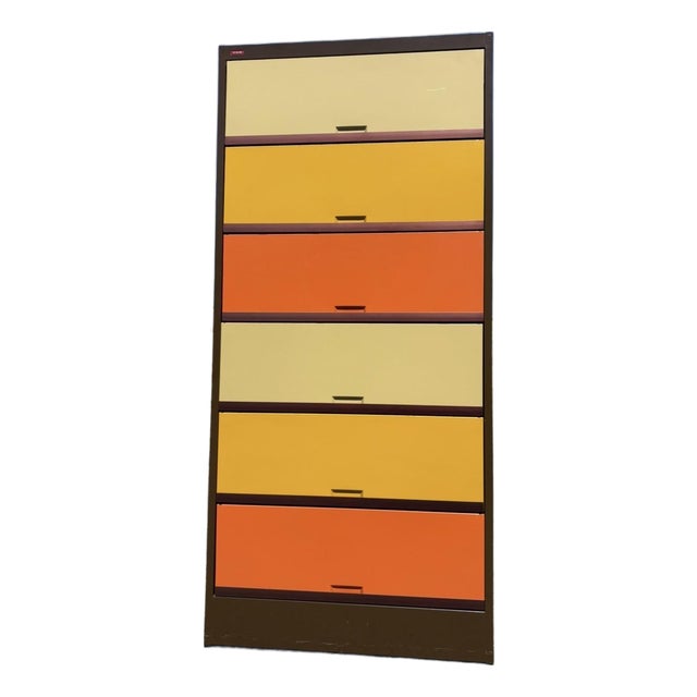 Mid Century Multicolor Tab Filing Cabinet For Sale
