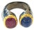 Bochic "Capri" Natural Blue Sapphire & Red Ruby Ring Set In 18K Gold & Silver For Sale