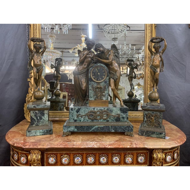 Antique French Mantel Clock in Bronze and Marble, 1850 For Sale - Image 9 of 11