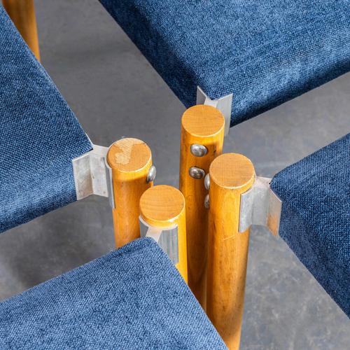 Wood Vintage Blue Upholstered Dining Chairs, 1980s, Set of 4 For Sale - Image 7 of 11