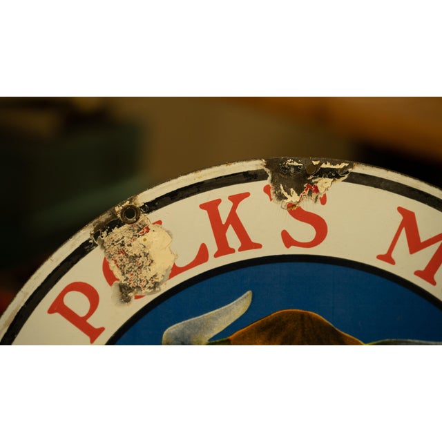 Early 20th Century Circa 1910 Polk's Milk "Always Ahead" Double-Sided Porcelain Sign For Sale - Image 5 of 5