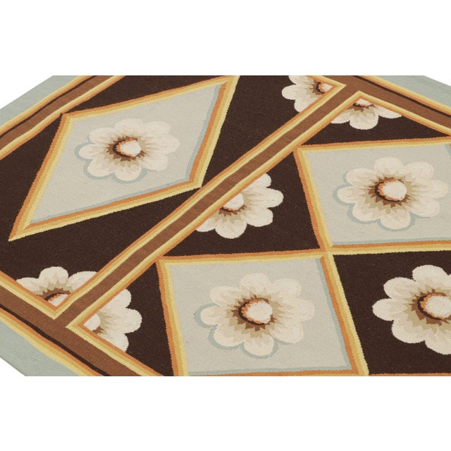 2010s 2010s Rug & Kilim’s 18th Century Aubusson Style Flatweave Runner in Brown and Blue With White Floral Patterns For Sale - Image 5 of 7