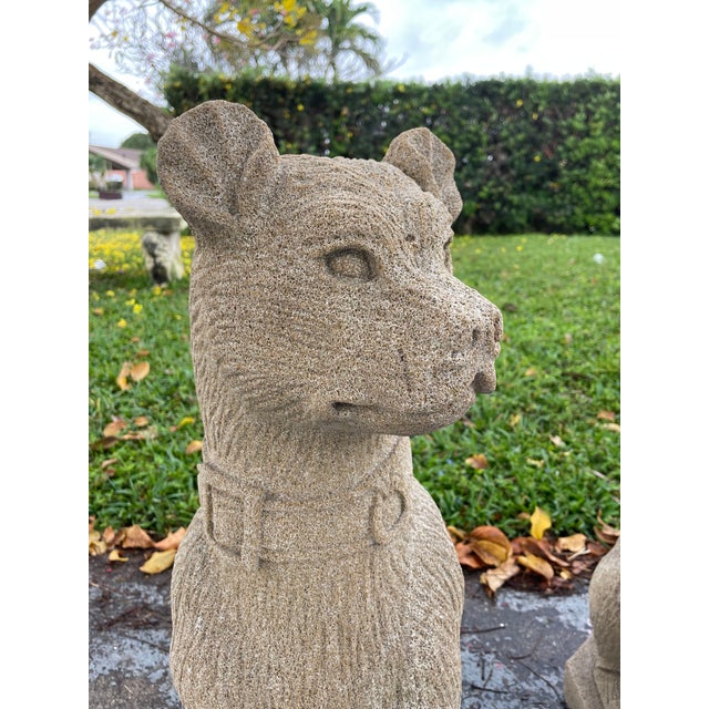 Late 20th Century Late 20th Century Pair of English Style Cast Stone Guardian Dog Statues For Sale - Image 5 of 11