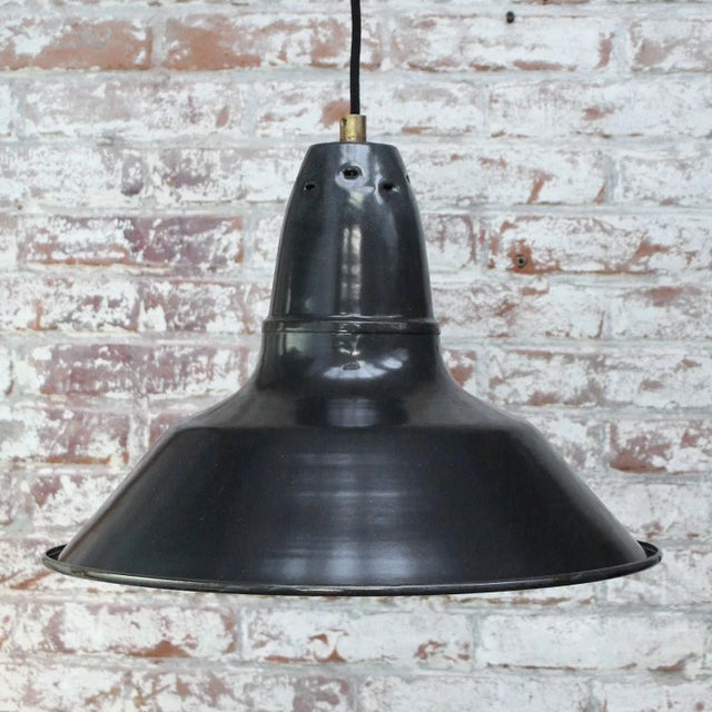 Vintage Industrial French Black Enamel Pendant Lamps For Sale - Image 4 of 5