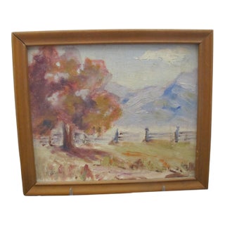 M Johnson Miniature Mountain Tree Landscape Framed Oil Painting II For Sale
