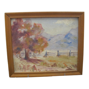 M Johnson Miniature Mountain Tree Landscape Framed Oil Painting II