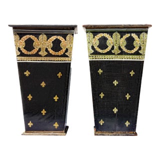 Pair Neoclassical Style Painted Wood Vases Mid Century For Sale