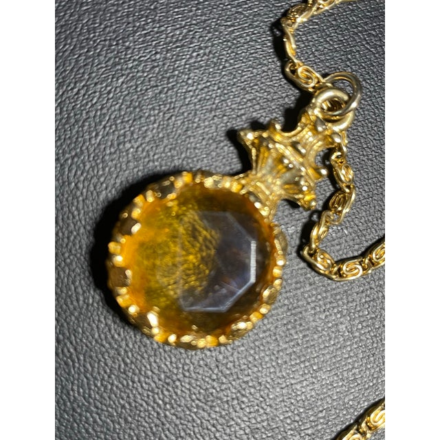 MCM Jewelry by Goldette Signature Style Victorian Revival Multi-Strand Necklace With Enormous Amber Crystal Fob Pendant For Sale - Image 9 of 12