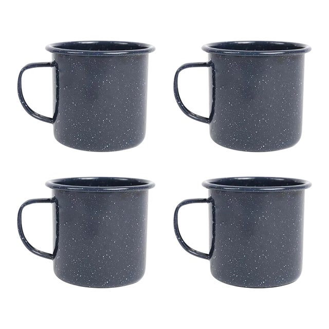 Crow Canyon Home Enamelware, Stinson Speckle 12 oz. Mugs in Navy - Set of 4 For Sale