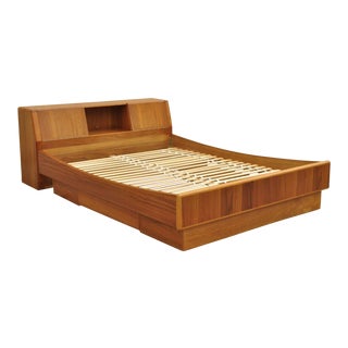 Danish Modern Queen D-Scan Teak Captain Line Storage Platform Bedframe For Sale