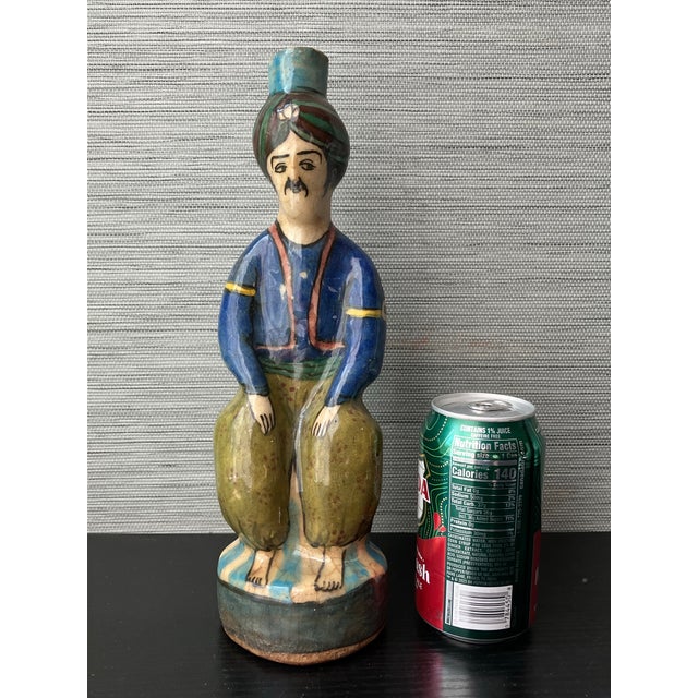 Mid–Late 19th Century Persian Qajar Dynasty Polychrome Fritware Figural Flask For Sale - Image 4 of 12