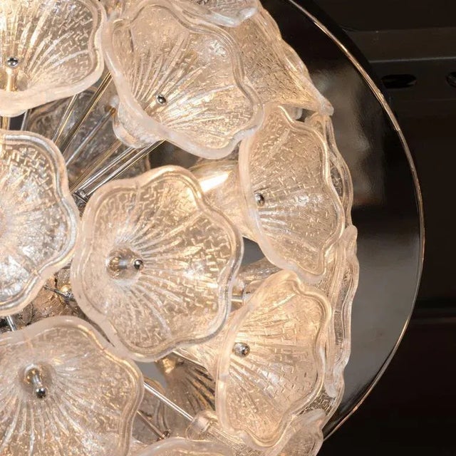 1980s Handblown Murano Textured Glass Floral Chandelier with Polished Chrome Fittings For Sale - Image 5 of 8