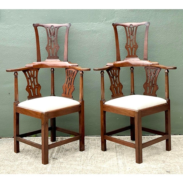 Vintage Chippendale High Back Corner Chairs - A Pair For Sale - Image 11 of 12