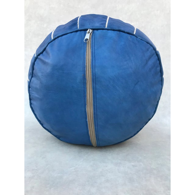 Art Deco Blue Moroccan Leather Pouf Cover For Sale - Image 3 of 9