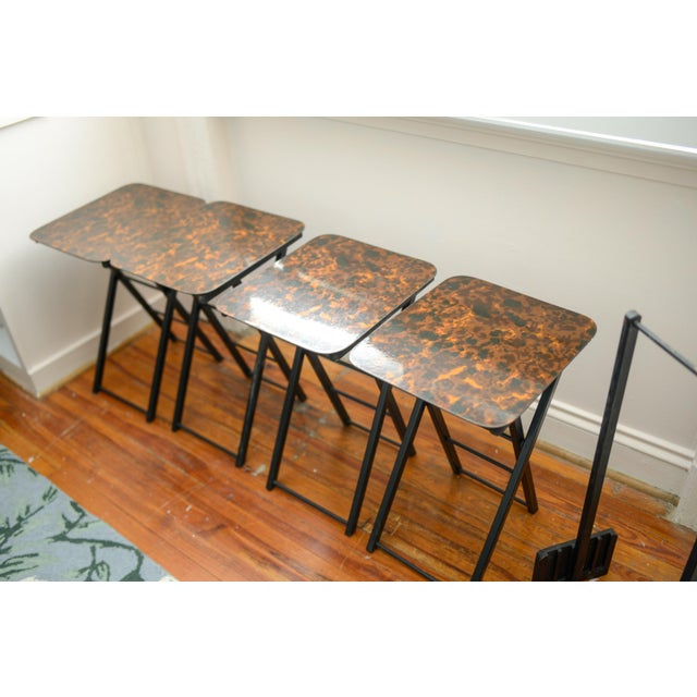 Black 1960s Attributed to Artex Faux Tortoise Tv Trays With Stand - 5 Pieces For Sale - Image 8 of 9