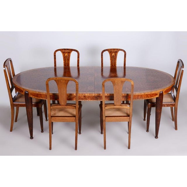 Art Deco Mahogany and Walnut Dining Table and Chairs attributed to Paul Follot, France, 1920s, Set of 7 For Sale - Image 15 of 18