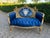 French 1940 French Louis XVI Gold Beech Blue Velvet Settee For Sale - Image 3 of 18
