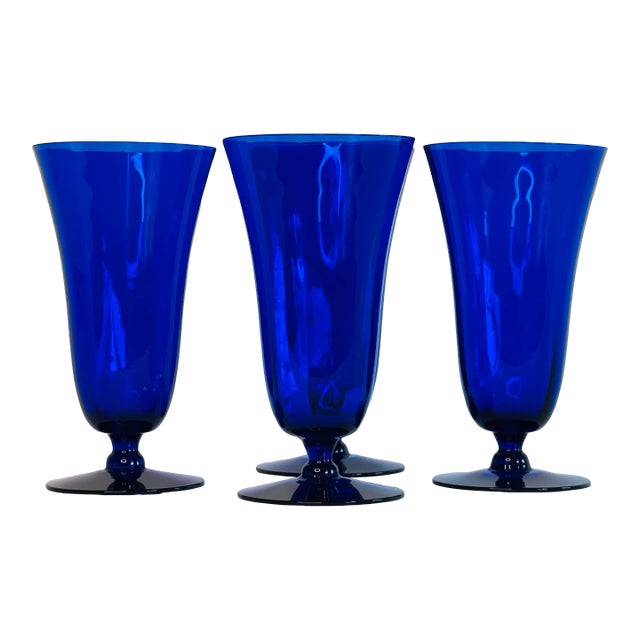 1930s Art Deco Style Cobalt Parfait Glass Stems- Set of 4 For Sale