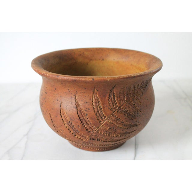Mid-Century Pottery Planter With Double Sided Incised Fern Leaf For Sale In Milwaukee - Image 6 of 9