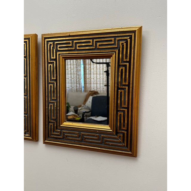 Pair of Vintage Traditional Neoclassical Greek Key Gold Finish Accent Wall Mirrors For Sale In Houston - Image 6 of 12