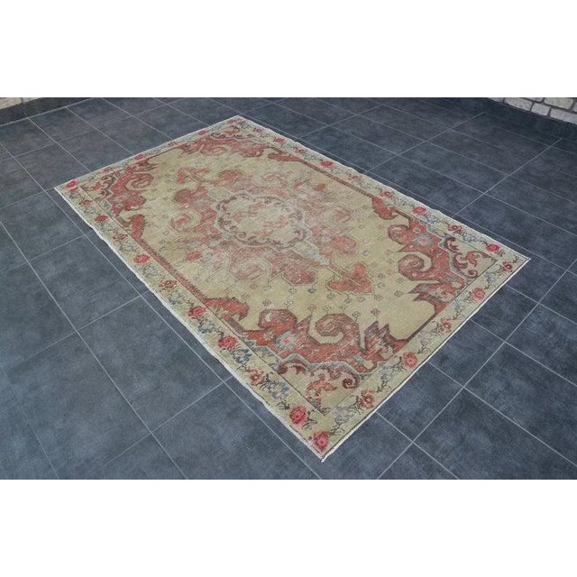 Handmade wool and cotton rug in Turkish Anatolia , Vintage Oushak Rug,Turkish Vintage Anatolian Rug, Handmade wool Rug ....