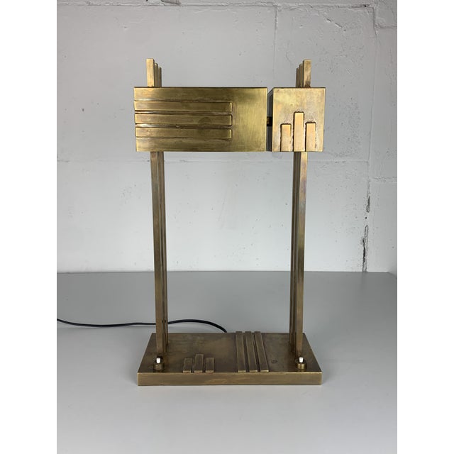 Wonderfull large brass desk lamp by marcel breuer for the 1925 paris exposition, stamped and marked underneath the base....