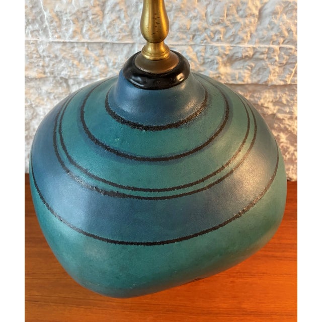 Vintage 1950’s MidCentury Modern Gulf Stream Blue Art Pottery Vase Table Lamp Designed by Fong