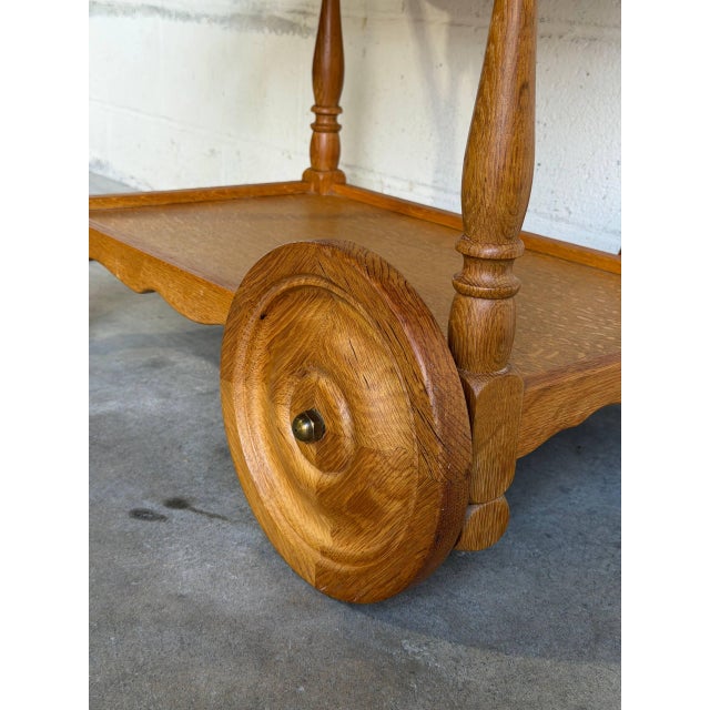 Oak Two-Tier Rolling Bar Cart Danish Mid-Century Modern Serving Trolley 1970s For Sale - Image 9 of 10