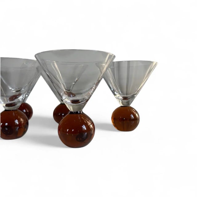 Mid-Century Modern 1980s Set of 6: Mid-Century Modern Hand Blown E. Cointreau Bubble Base Martini Cocktail Glasses For Sale - Image 3 of 7